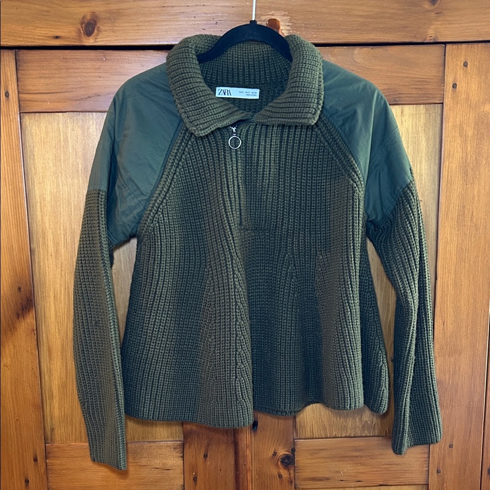 Zara Olive Green Knit Sweater with High Collar - Picture 6 of 7
